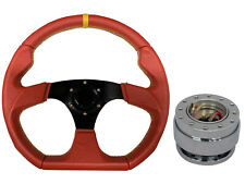 Red Aftermarket 350mm D1 Steering Wheel + Quick Release boss B30 for TOYOTA