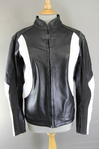 Black white leather biker - black,