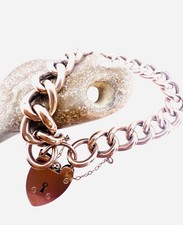 Antique 9ct Rose Gold Chunky Link Curb Bracelet Heart Padlock Clasp 71/2" 21.8g
