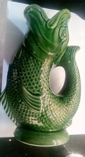 Vintage Dartmouth Devon Pottery Gurgle Jug, Green Jug, 24cm or 9.50" High
