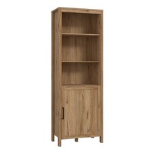 Tall Wooden Bookcase - Rustic Oak Shelving Unit with Doors & Storage