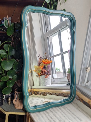 Vintage green wall mirror wavy - green,