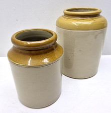 Pair Of Brown Top Stoneware Storage Jars Bristol Glaze Country Kitchen
