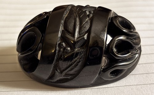 Whitby jet mourning brooch - whitby,