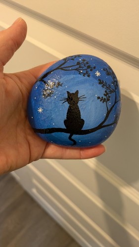Hand painted pebble cat - painted,