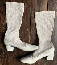 Vtg 60s Off White Lace RARE Mod Square Toe Twiggy  Scooter Sock Shoe boot 3.5 uk