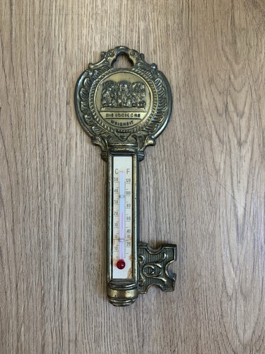 Vintage brass wall thermometer - vintage,