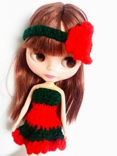 handmade dress and headband for blythe or tangkou bjd, accessories, Xmas 