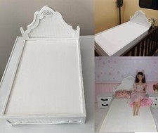 1:6 miniature dollhouse white bed and headboard wood doll furniture