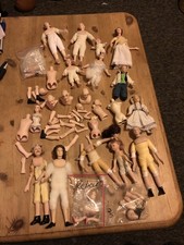 Large Collection Of Bisque Porcelain Dolls House Dolls And Parts 1/12 Scale