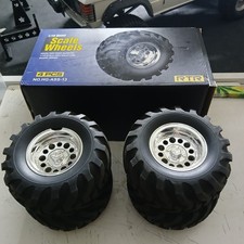 HG-P407 TAMIYA BRUISER CLONE WHEELS & TYRES, 1 HAS A DAMAGED RIM SEE PHOTOS