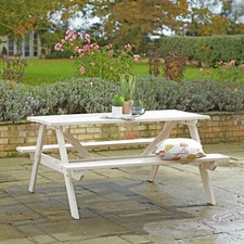 Home Wooden 4 Seater Picnic Table - White | Outdoor Garden Dining Bench Set