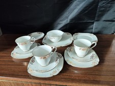 windsor bone china part  tea set vintage Vgc 16 Piece White Gold Red Dots 1950s 