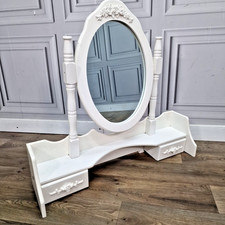 Vintage White Dressing Table Mirror & Drawers – Oval Vanity Tilting - French