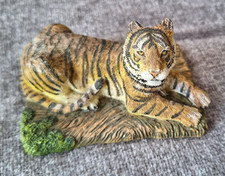 Majestic, lying Tiger Figurine Hand Painted Resin Sculpture.Realistic-looking .