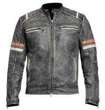 Men's Vintage Motorcycle Cafe Racer Biker Retro Moto Distressed Leather Jacket
