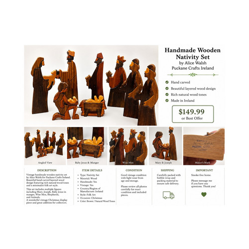 Handmade wooden nativity set - wooden,