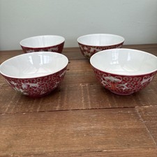 Vintage Red Chinese Rice Soup Bowl x 4 A4 