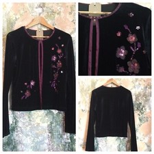 WOMENS BLACK VELVET SHRUG BOLERO CARDIGAN VINTAGE VGC WORN ON FILM INC UK PP