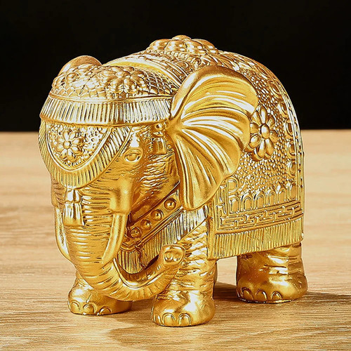 Gold elephant statue resin - gold,