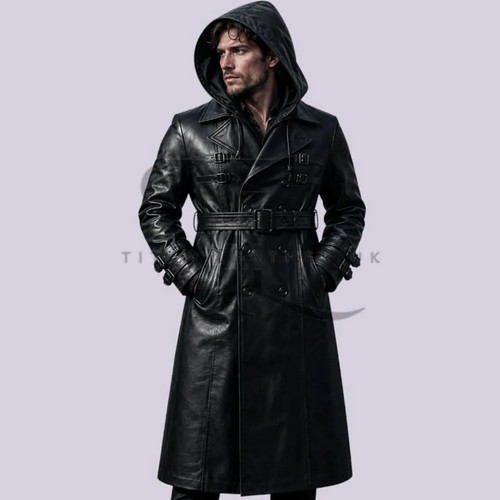 Men black hooded leather - black,