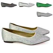 Womens Flat Diamante Shoes
