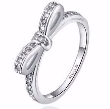 Genuine Sterling Silver Delicate Sparkling Bow Ring S925 SIZE 60 SALE PRICE !!!