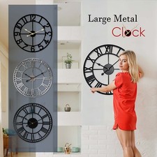 Large Roman Numeral Skeleton Wall Clock Big Giant Open Face Round Garden Clocks