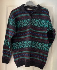 PURE SHETLAND WOOL FAIRISLE PATTERNED JUMPER UNISEX EXCELLENT