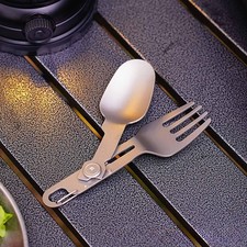 Titanium Rotating Spork Compact Kitchen Use 2 in 1 for Camping Travel Picnic