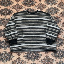 Vintage 90s boxy grunge style striped zip pocket knit jumper L oversized