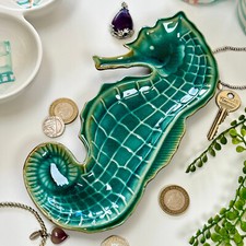 Teal Seahorse Plate Ceramic