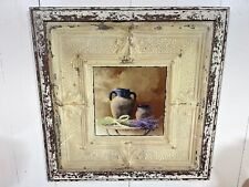 Mid Century Distressed Painted Wooden Frame and Artist Print