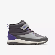 Clarks Boys STEGGY STEP K Grey Combination Leather Dinosaur Boots