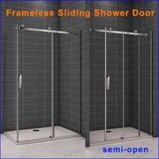 Frameless Sliding Shower Enclosure Glass Screen Door Panel+Tray Strong ZL