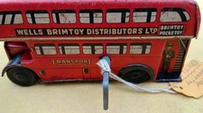 Vintage Tinplate Clockwork Brimtoy Double Decker Bus with key