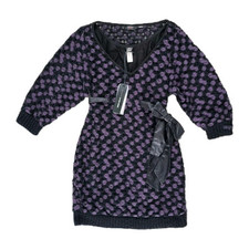 Vintage Miss Sixty Y2K Knitted Wool Dress V Neck Black Purple Size Small 8 - 10