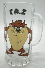 Taz Tasmanian Devil, Warner Bros. Glass Tankard Vintage 1996 Mancave, 15cm Tall