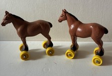 2 RARE VINTAGE TRIANG PLASTIC HORSES ON WHEELS