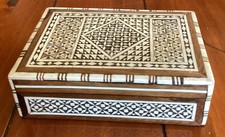 Vintage Jewellery Box Inlaid Mosaic Mother Of Pearl Abalone Pua Shell