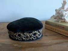 Antique Vtg Victorian Velvet Heart Shaped Jewellery Box Sewing Box Pin Cushion 