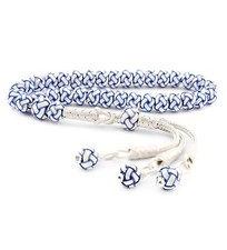 1000 Ct Silver Turkish Kazaz Hand Knitted Islamic Prayer Beads Blue White Rosary