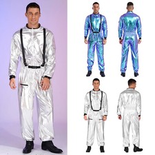 UK Mens Shiny Metallic Space Suit Astronaut Costume Halloween Cosplay Suit