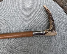 Antique Silver Collared Hunting Crop - Birmingham 1912 - Stag Horn & Leather