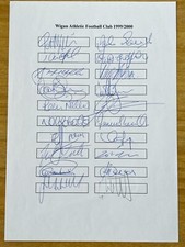 Hand Signed A4 Team Sheet - Wigan Athletic FC 1999/2000 season - 20 signatures