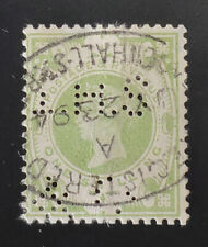GB. QV 1887 1/- Dull Green perfin stamp. Superbly used with 23rd JY 1894 CDS.