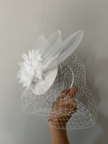 White fascinator hat - fascinator, for
