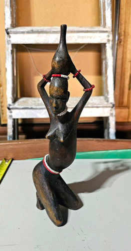 Tribal carved wooden kneeling - tribal,