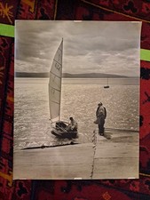 Large Original 1960s Black And White sepia  photograph GP14 sailing Dinghy 634