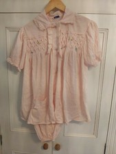 Vintage 1950's ladies nylon night slip trousers & top pink floral rare set 8-10